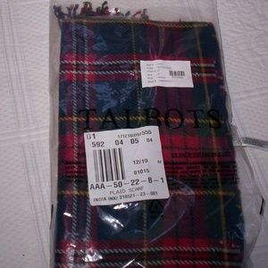 Talbots 100% Wool Red Black Plaid Tartan Scarf NIP